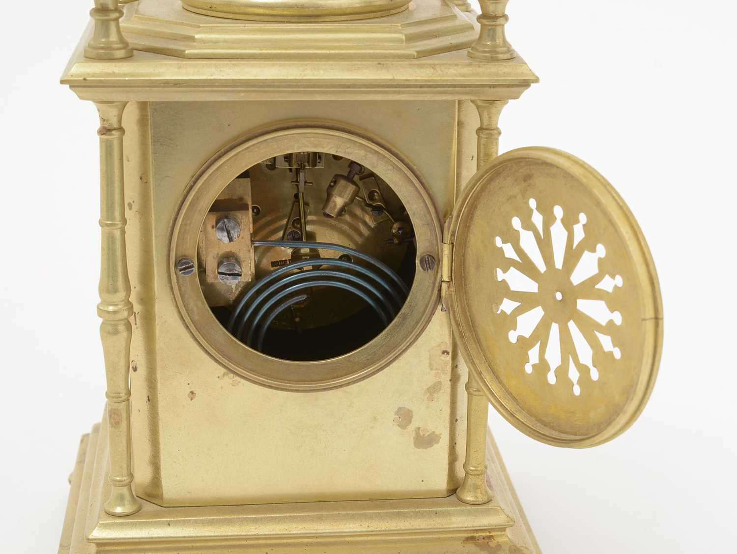 Vincenti et Cie: a French 19th Century gilt brass and champleve mantel clock. - Image 4 of 8