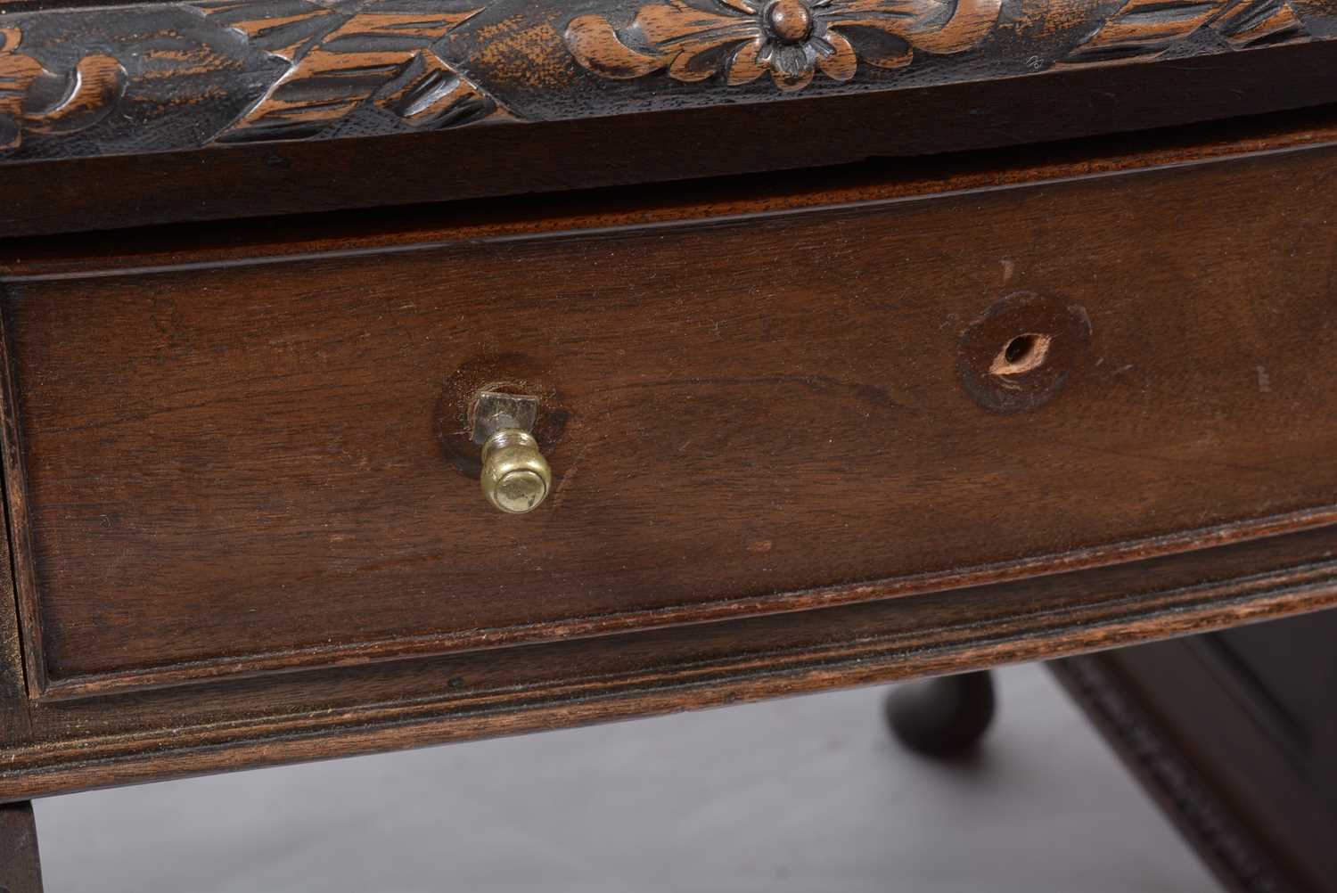 Late 19th century carved mahogany serpentine pedestal desk - Image 3 of 5