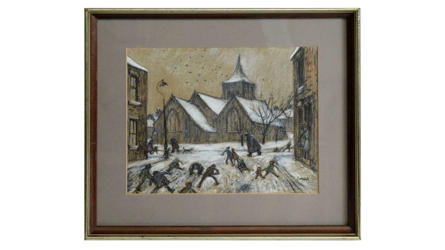 Norman Cornish - Street Scene with Snow | ink and pastel