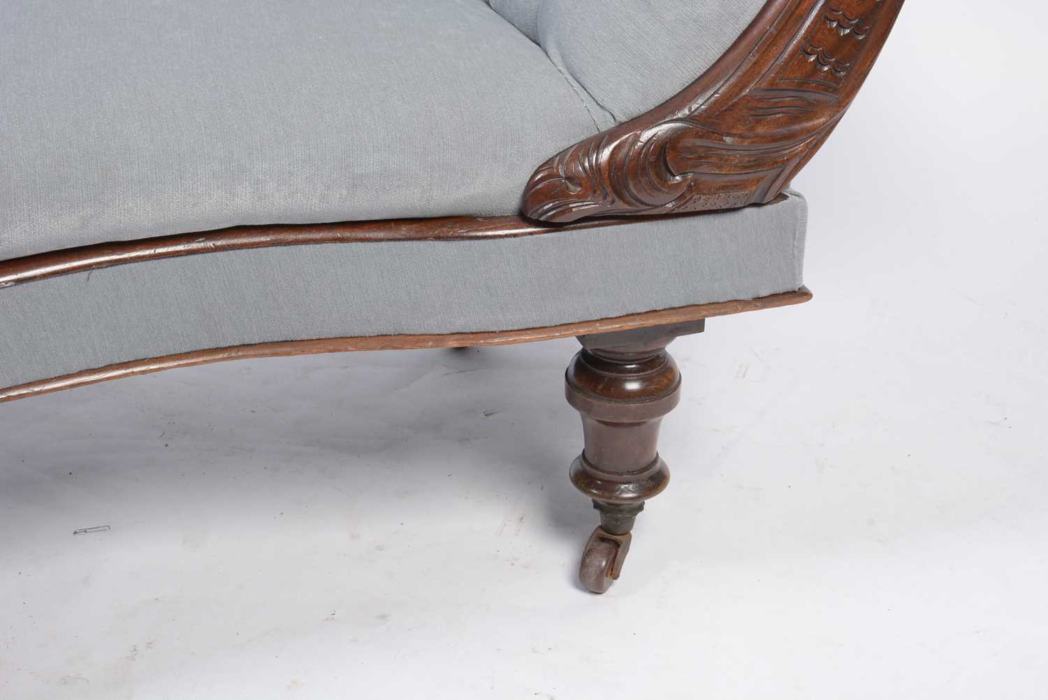 A Victorian carved walnut and button-upholstered chaise longue. - Image 4 of 9