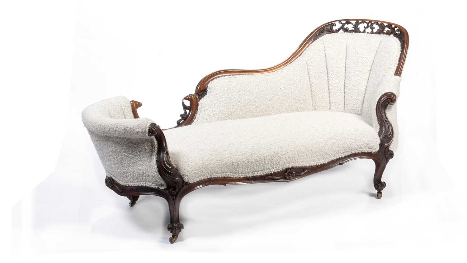 19th century Victorian carved and pierced walnut chaise