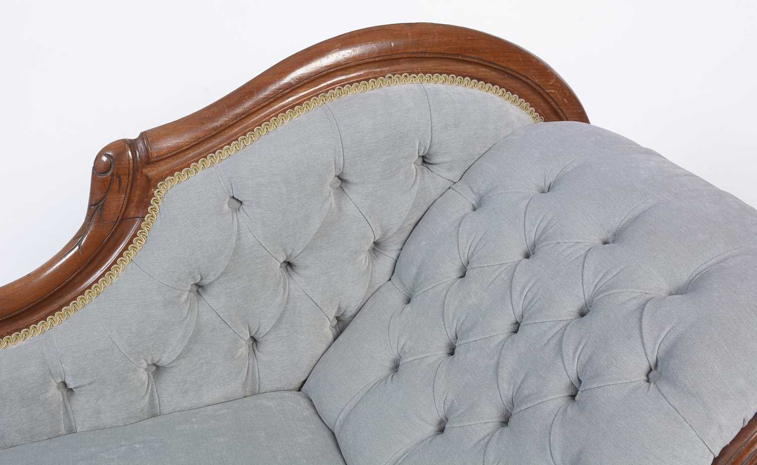 A Victorian carved walnut and button-upholstered chaise longue. - Image 9 of 9