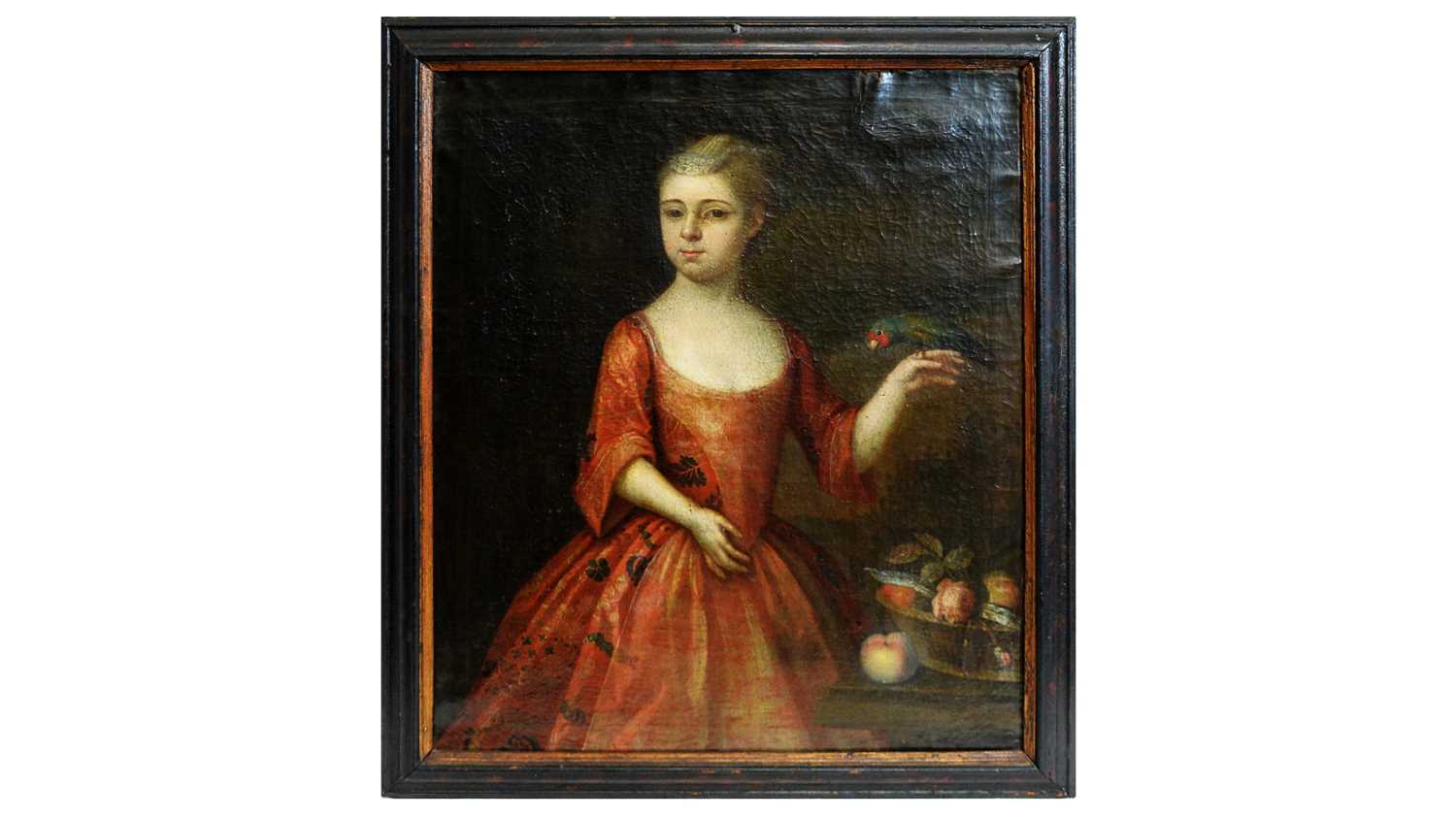 Early 18th Century English School - Portrait of a Young Lady in a Crimson Mantua | oil