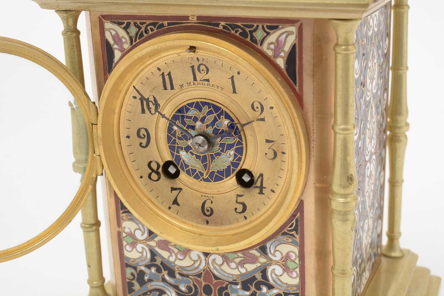 Vincenti et Cie: a French 19th Century gilt brass and champleve mantel clock. - Image 5 of 8