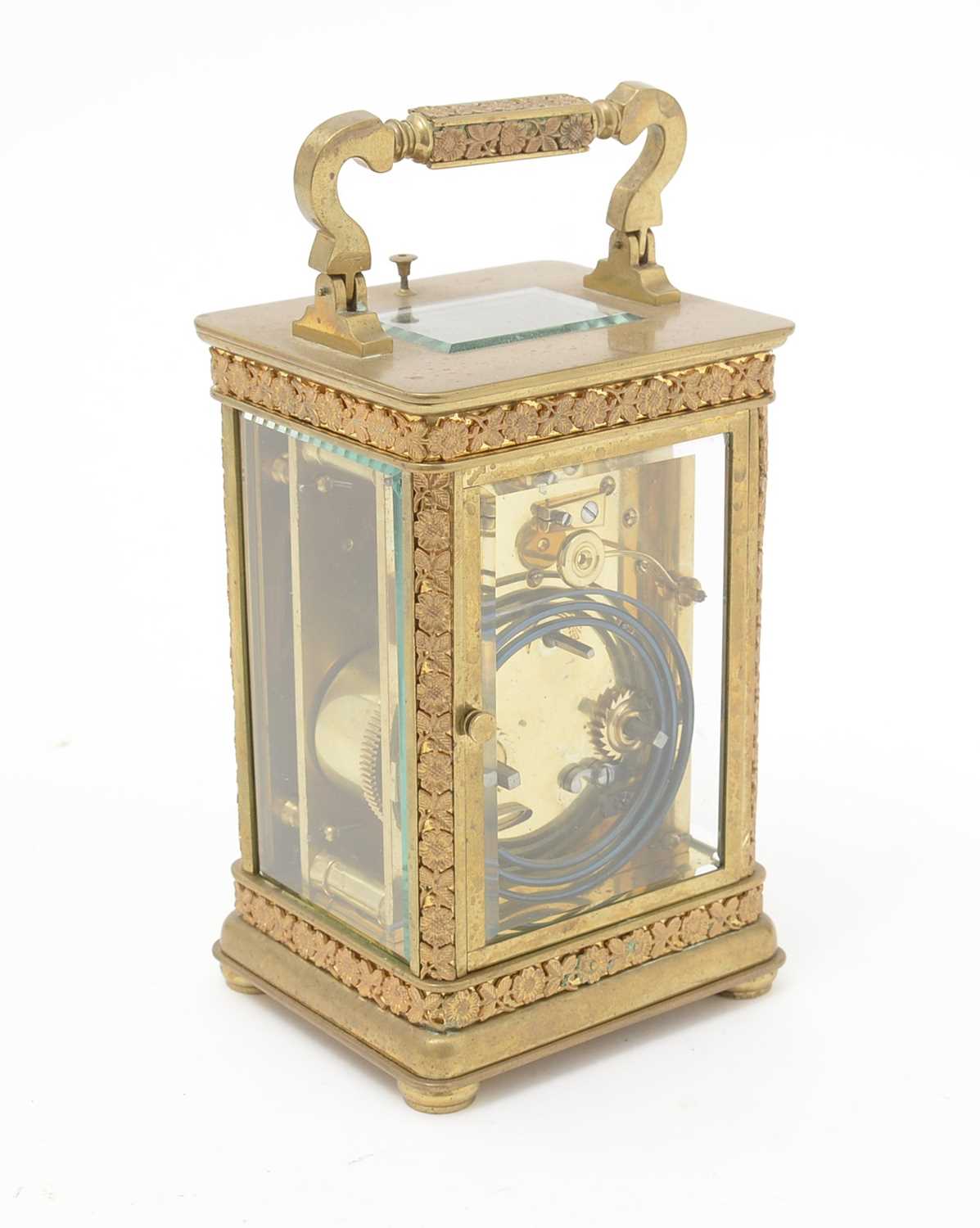 An ornate late 19th Century French gilt brass repeating carriage clock. - Image 3 of 5