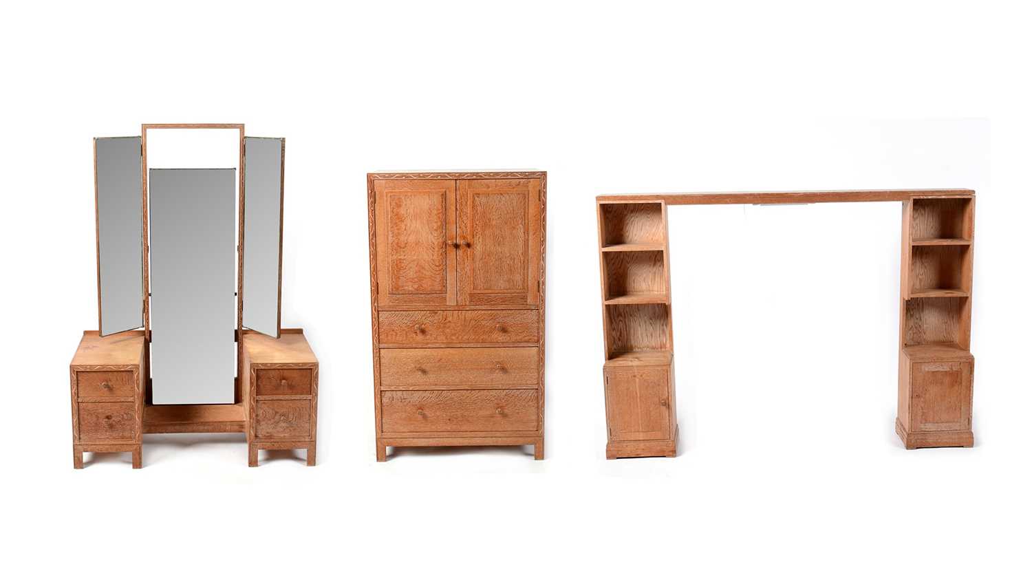 Heals - a retro vintage 20th Century limed oak bedroom suite