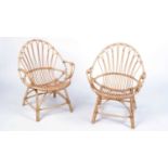 Two retro vintage 20th Century canework and bamboo chairs