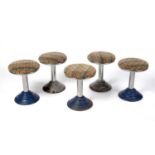 A set of five retro vintage mid 20th Century circa 1970's industrial mushroom stools