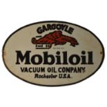 An enamel advertising sign, Gargoyle Mobiloil Vacuum Oil Company, Rochester U.S.A., 40 x 26cms.