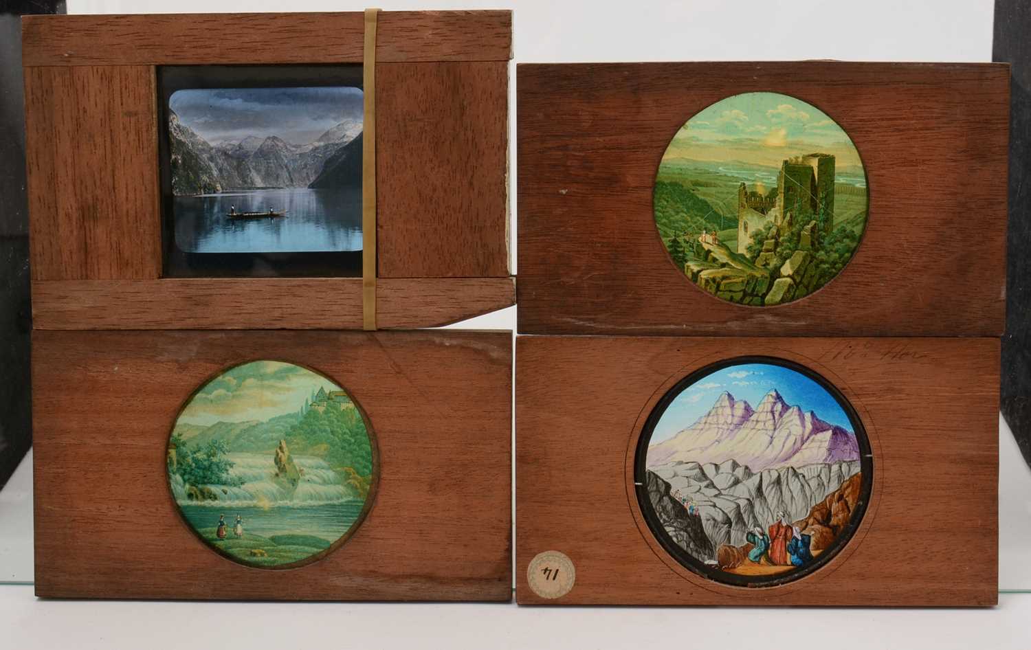 A collection of 27 Victorian mahogany framed hand painted lantern slides - Image 2 of 3