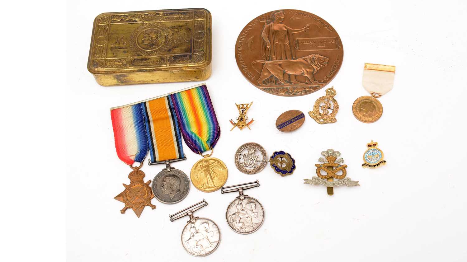 A selection of WWI medals and ephemera.