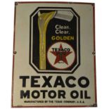 ﻿An enamel advertising sign, ﻿Texaco Motor Oil,
