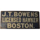 ﻿An enamel advertising sign, ﻿J.T. Bowens Licenced Hawker, Boston.,