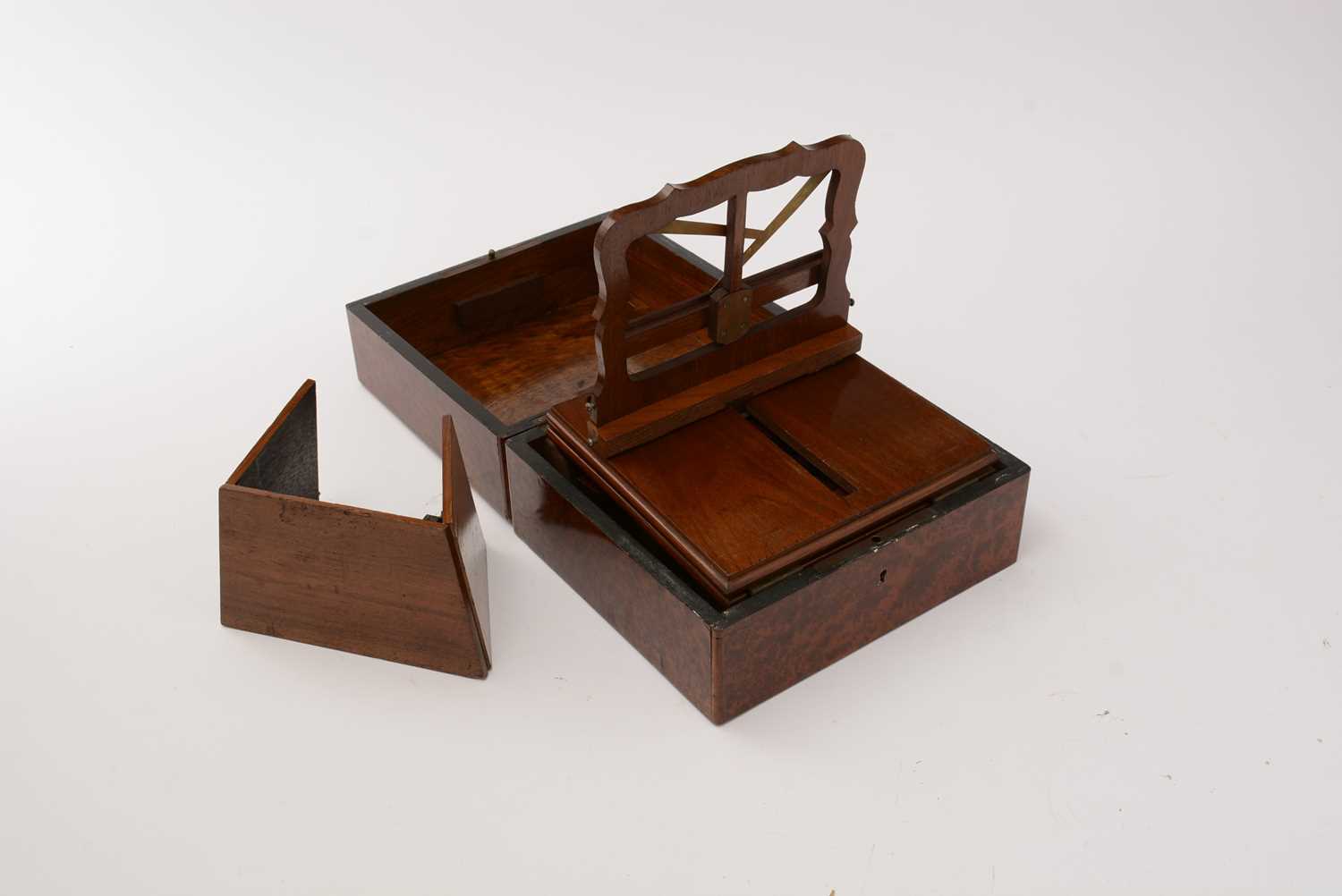 An unusual late 19th Century burr walnut and mahogany table-top stereoscope and slide viewer - Image 2 of 3