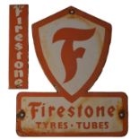 Two enamel advertising signs, Firestone,