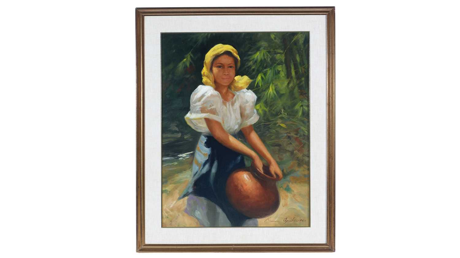 20th Century Continental - Portrait of a young lady gathering water | oil