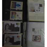 First day covers including football interest covers, royalty, post office cards, and other items.