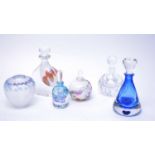 A selection of Studio glass scent bottles and a vase