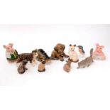 A selection of animal figures and two Wade pig money banks.