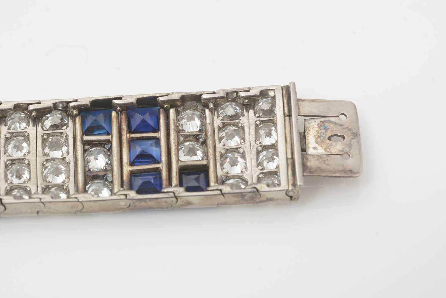 An Art Deco style diamond and synthetic sapphire bracelet, - Image 3 of 7