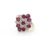 A ruby and diamond cluster ring,