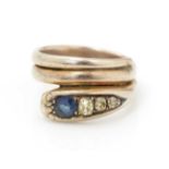 A Victorian diamond and sapphire snake ring,