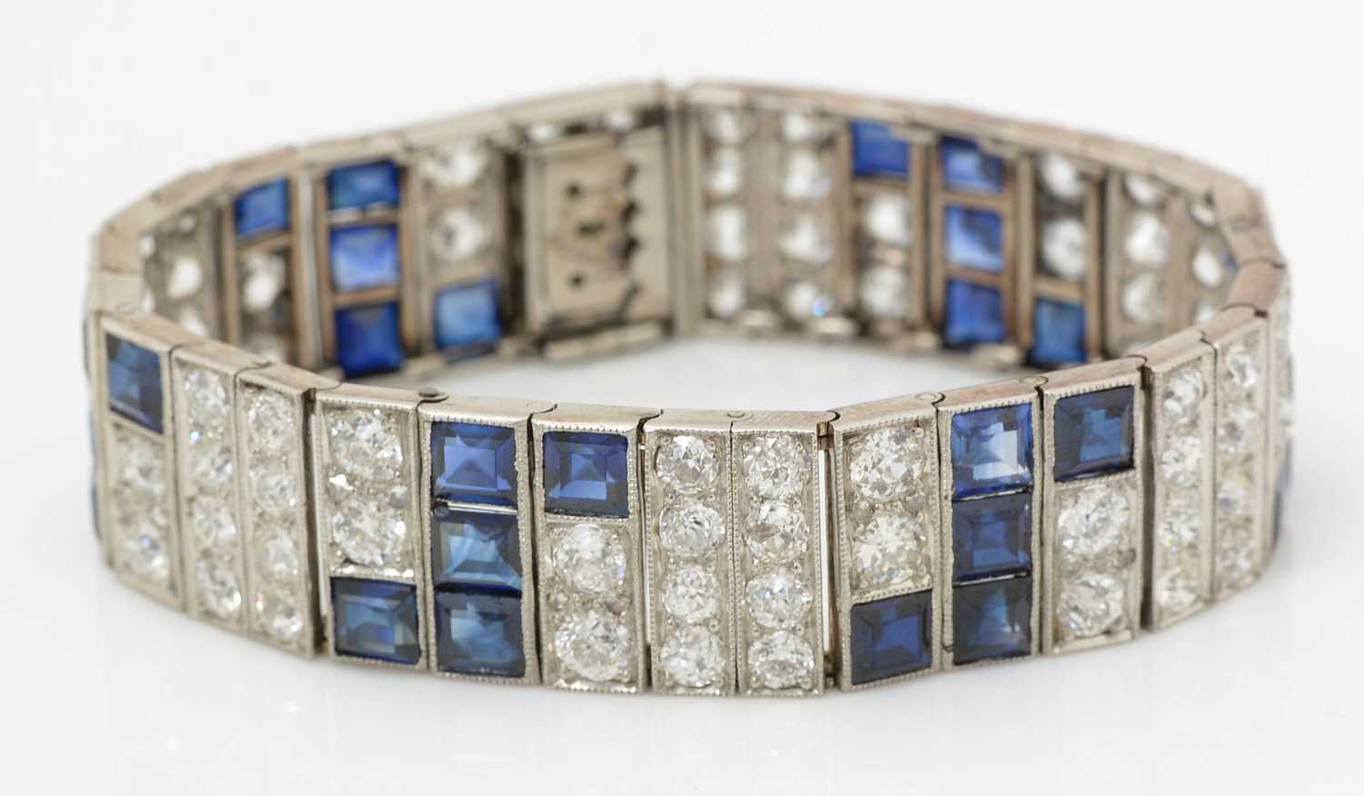 An Art Deco style diamond and synthetic sapphire bracelet, - Image 5 of 7