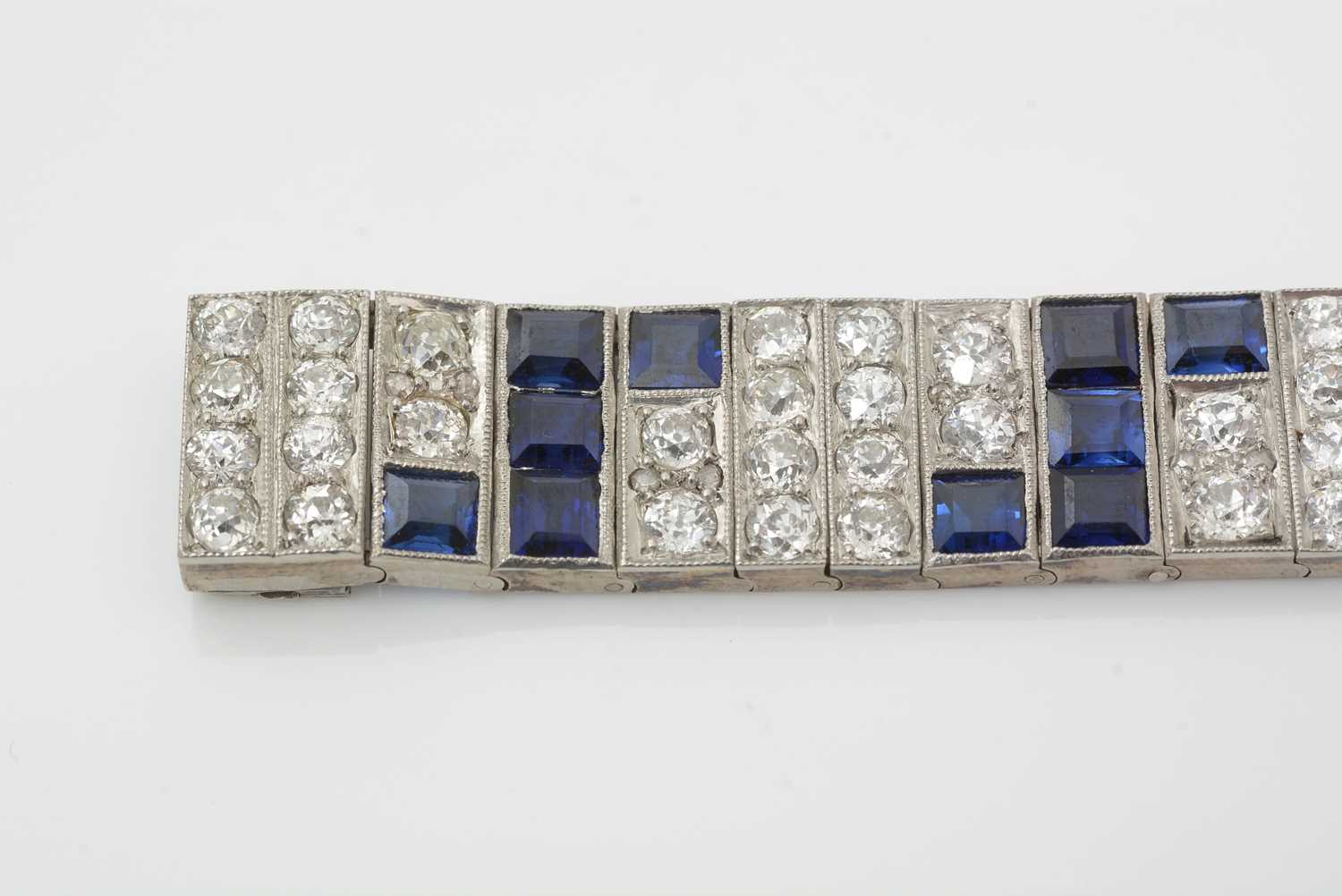 An Art Deco style diamond and synthetic sapphire bracelet, - Image 7 of 7