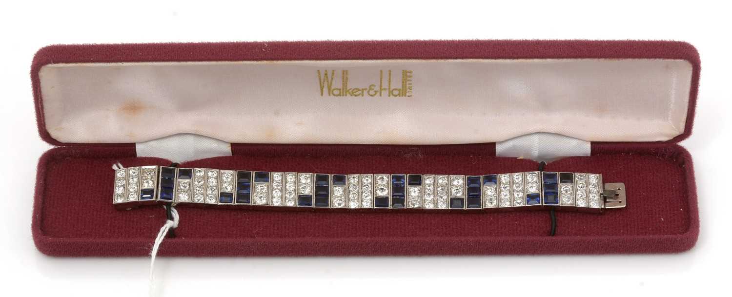 An Art Deco style diamond and synthetic sapphire bracelet, - Image 4 of 7