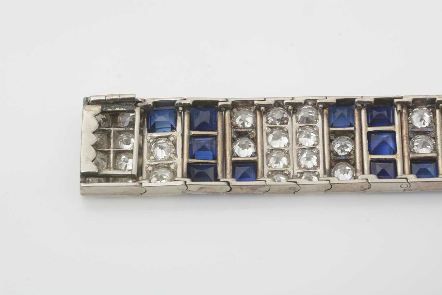 An Art Deco style diamond and synthetic sapphire bracelet, - Image 2 of 7