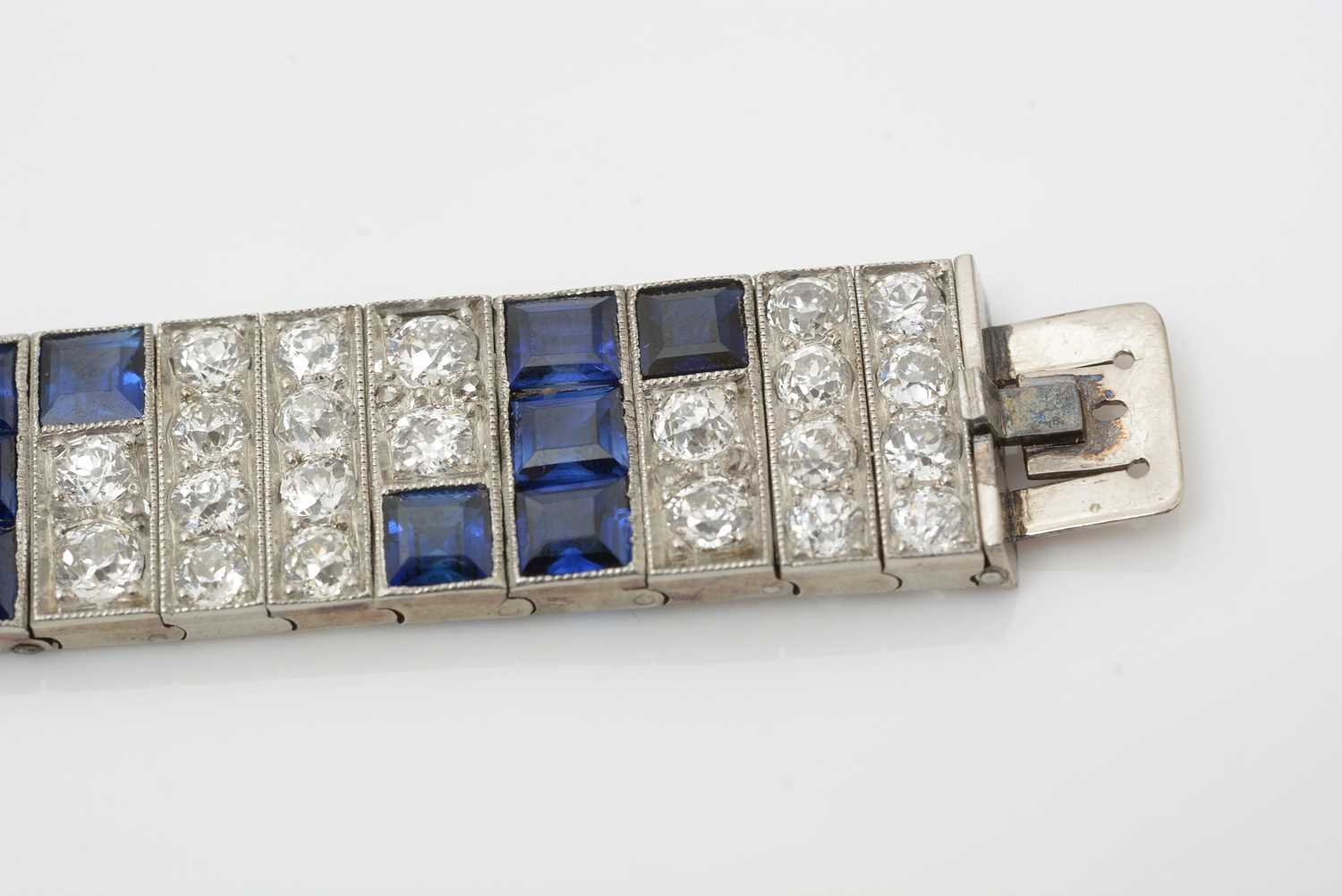 An Art Deco style diamond and synthetic sapphire bracelet, - Image 6 of 7