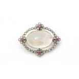 A Victorian moonstone and diamond brooch,