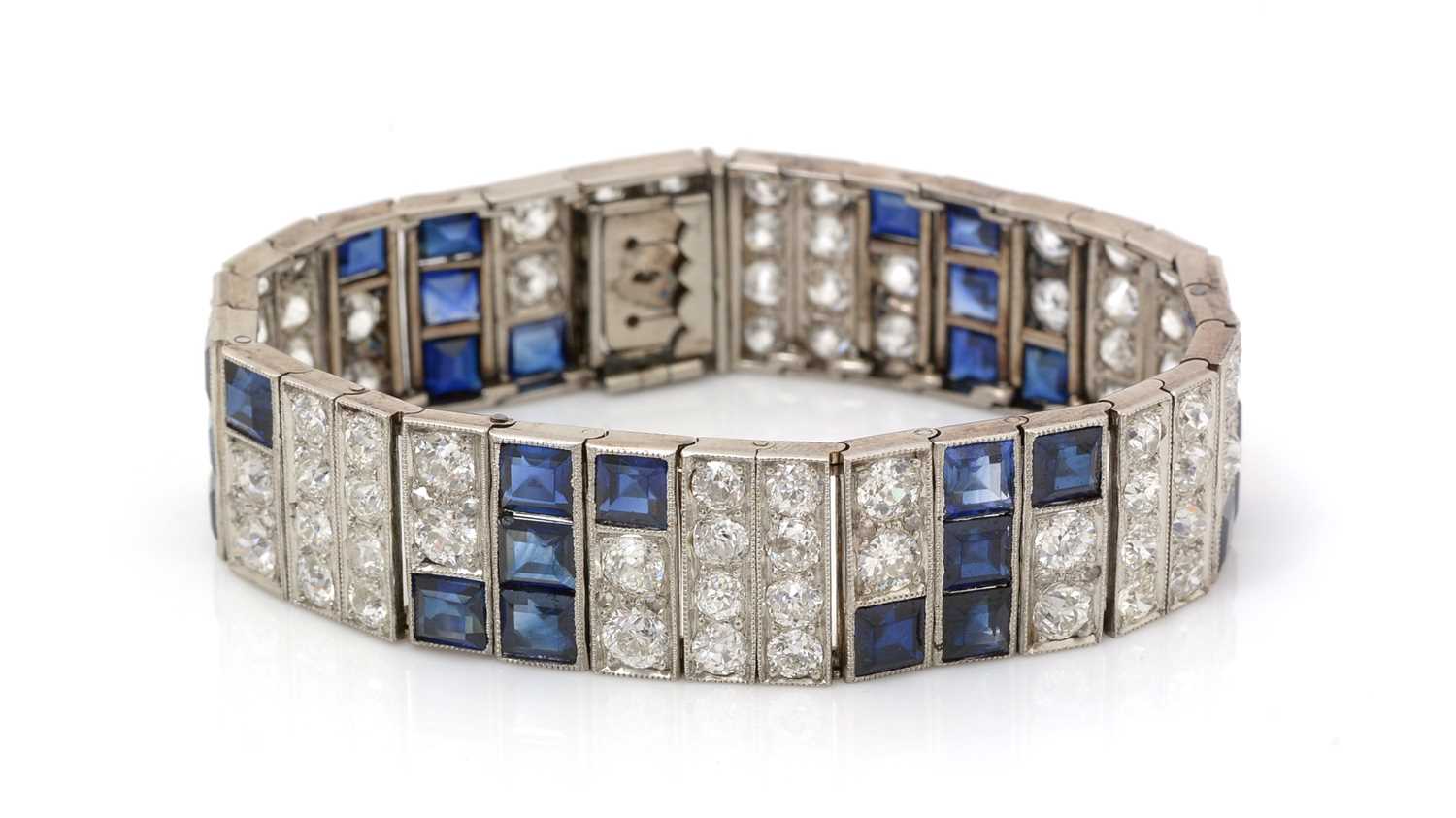 An Art Deco style diamond and synthetic sapphire bracelet,