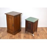 An early 20th Century oak pedestal cabinet with another