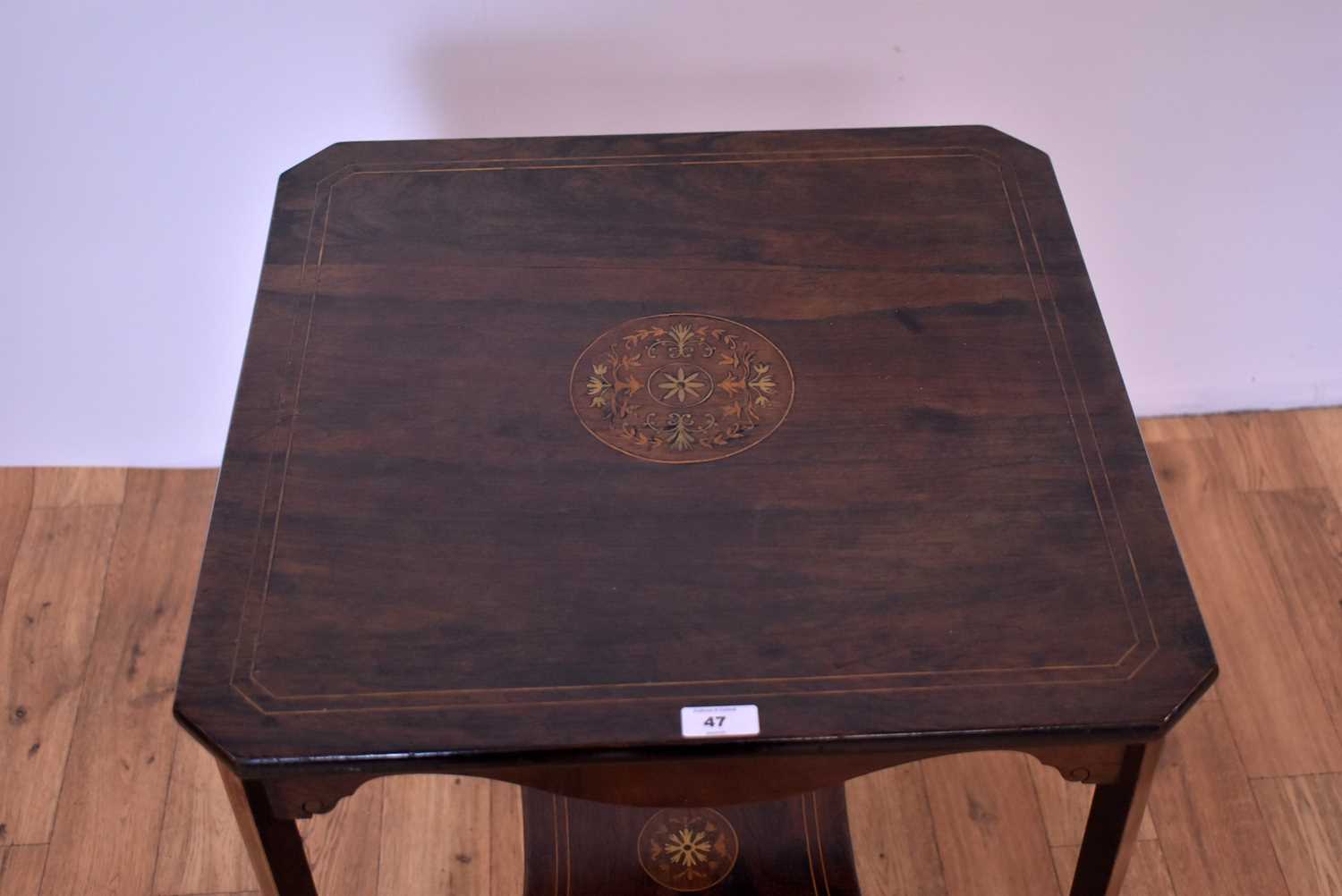 An early 20th Century inlaid mahogany occasional table; and a Victorian work table. / - Image 4 of 7