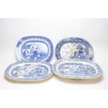 Four various Victorian blue and white ironstone meat serving plates