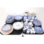 A collection of blue and white ‘Willow’ pattern ceramics