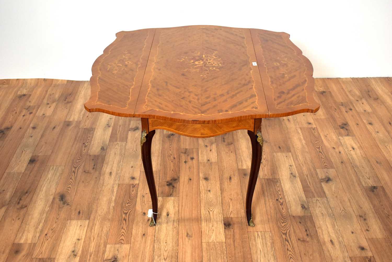 A Regency Revival demi lune inlaid mahogany hall table with a Regency Revival drop leaf table - Image 7 of 9