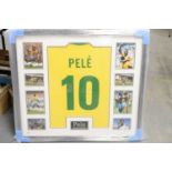 A framed Pelé Brazil football shirt.