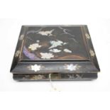 A Chinese mother of pearl and abalone inlaid lacquered wood box