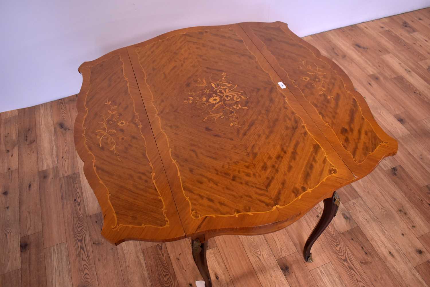 A Regency Revival demi lune inlaid mahogany hall table with a Regency Revival drop leaf table - Image 8 of 9