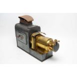An early 20th Century barrel lens brass and metal Magic Lantern, comes with protective carry case