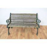 A 20th Century teak and painted iron garden bench