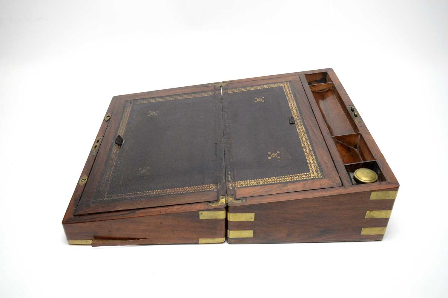 A Victorian mahogany and brass banded writing slope - Image 2 of 4