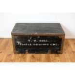 A Vintage Military ebonised pine and metal bound chest