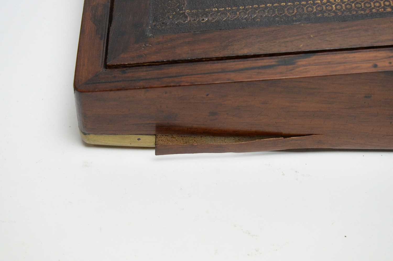 A Victorian mahogany and brass banded writing slope - Image 3 of 4