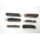 Six early 20th Century multi-blade folding pocket knives