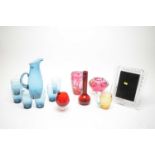 A selection of glass ware, including: Victorian cranberry flash glass vase and other items