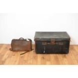An early 20th Century canvas and leather-bound steamer trunk