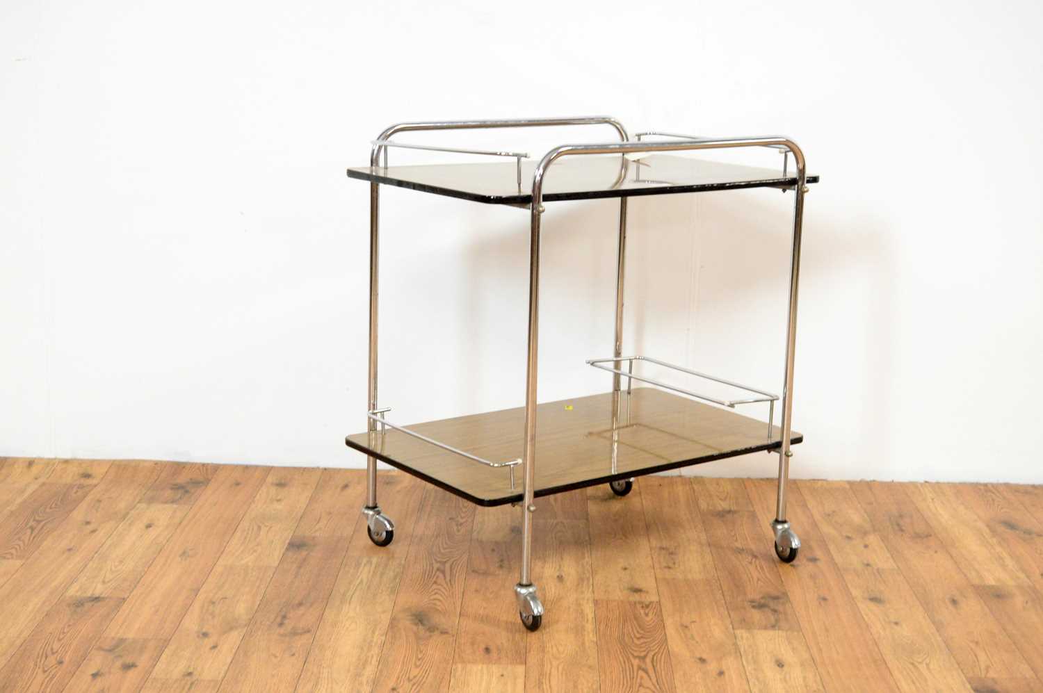 A retro vintage industrial mid 20th Century two tier drinks trolley - Image 2 of 4